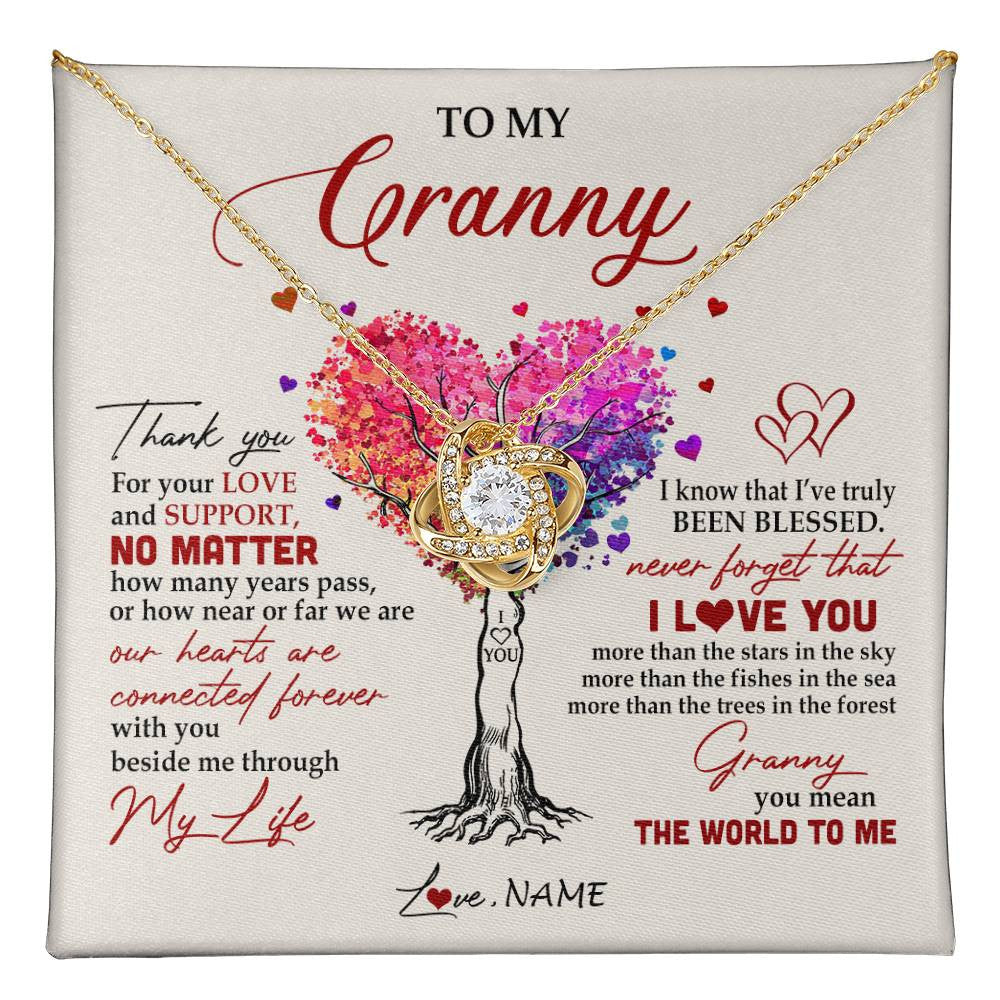 Love Knot Necklace 18K Yellow Gold Finish | 1 | Personalized To My Granny Necklace From Grandkids Never Forget That I Love You You Mean The World Granny Birthday Mothers Day Customized Gift Box Message Card | siriusteestore