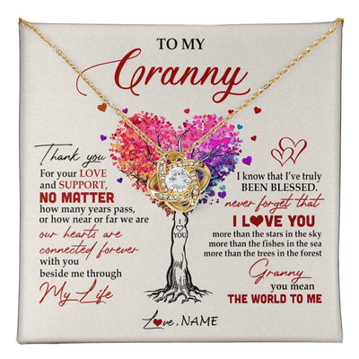 Love Knot Necklace 18K Yellow Gold Finish | 1 | Personalized To My Granny Necklace From Grandkids Never Forget That I Love You You Mean The World Granny Birthday Mothers Day Customized Gift Box Message Card | siriusteestore