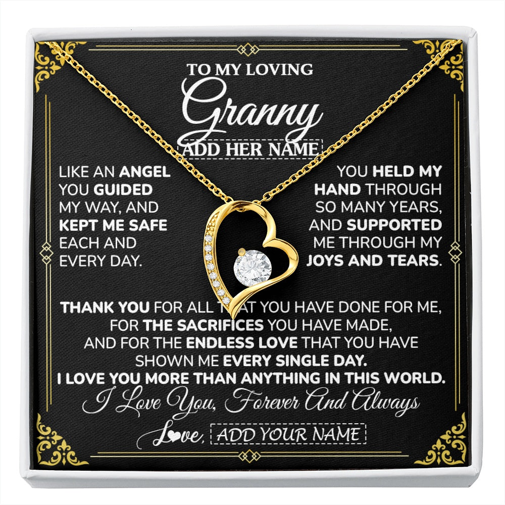Forever Love Necklace 18K Yellow Gold Finish | 1 | Personalized To My Granny Necklace Gifts Meaningful Gift To Granny From Granddaughter Without You There Is No Me Mothers Day Birthday Gift Box Message Card | https://siriusteestore.