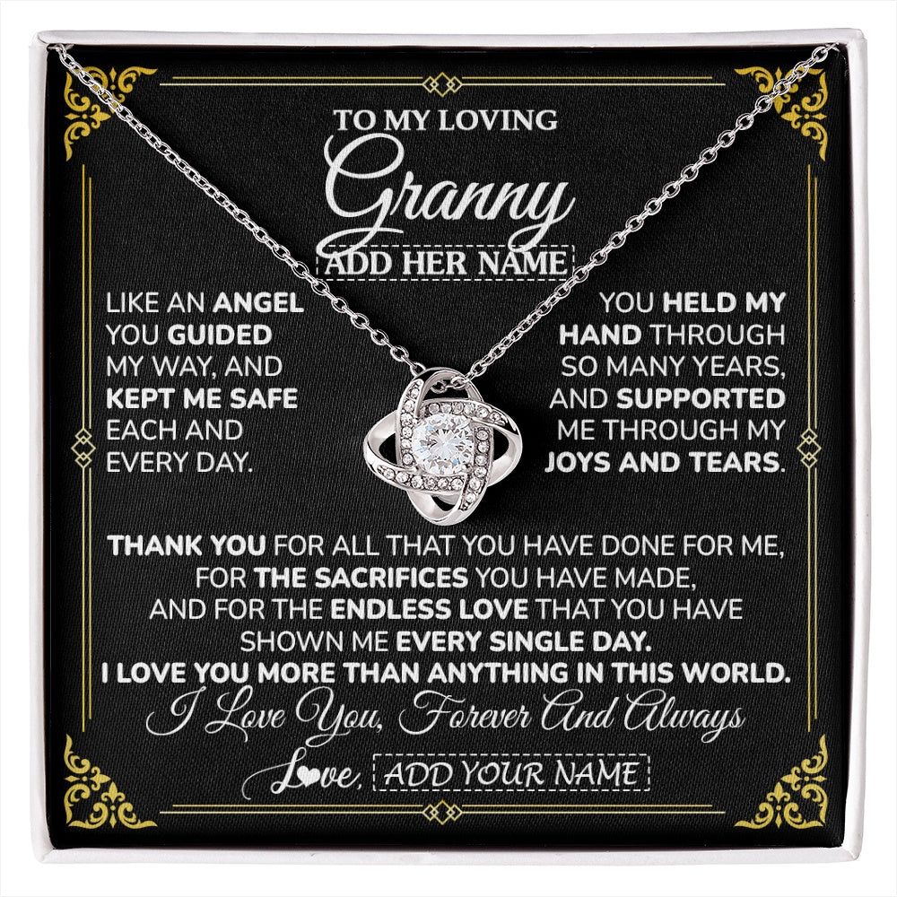 Love Knot Necklace 14K White Gold Finish | 1 | Personalized To My Granny Necklace Gifts Meaningful Gift To Granny From Granddaughter Without You There Is No Me Mothers Day Birthday Gift Box Message Card | https://siriusteestore.