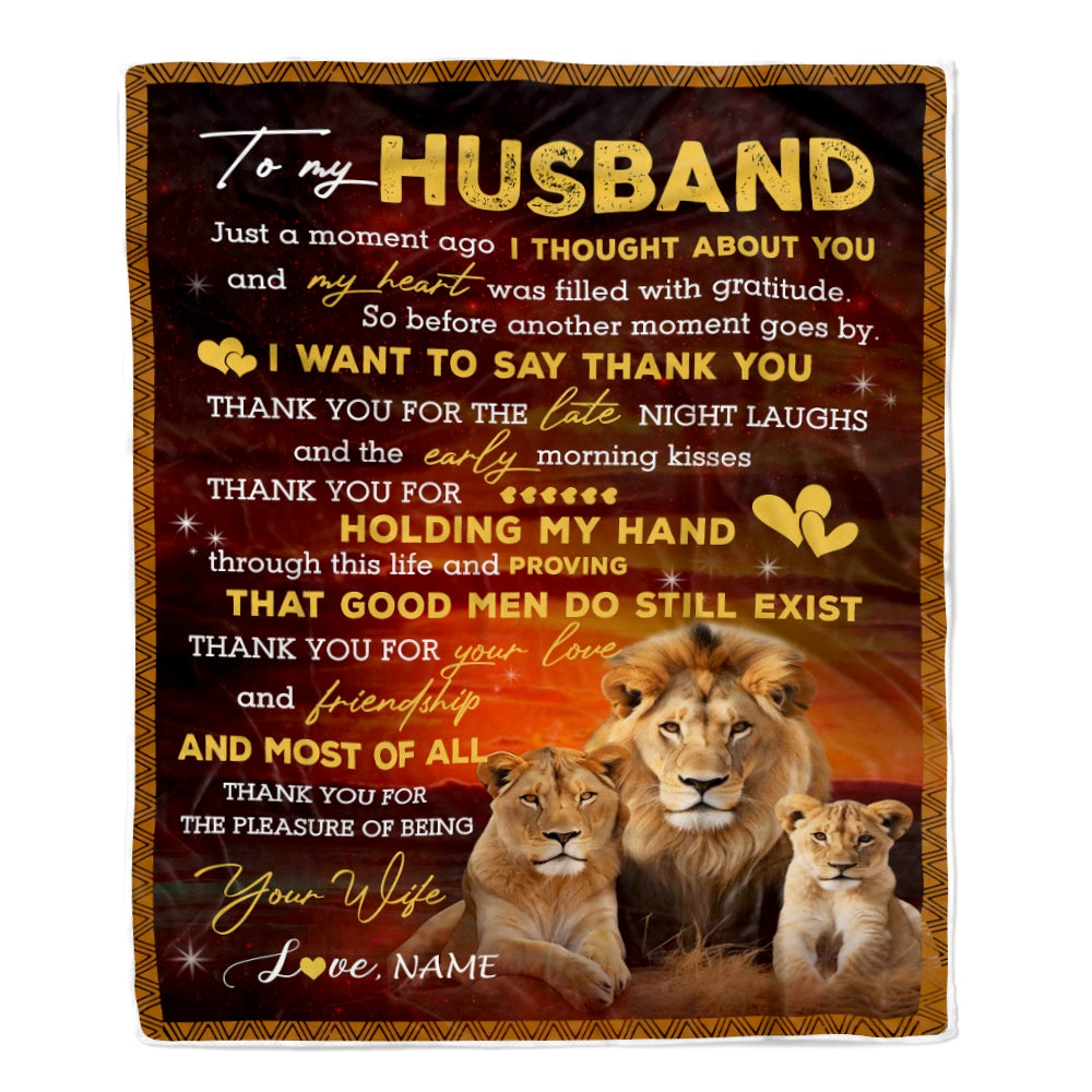 Personalized To My Husband Blanket From Wife Thank you For Your Love Couple Lion Husband Anniversary Valentines Day Wedding Christmas Fleece Throw Blanket | siriusteestore
