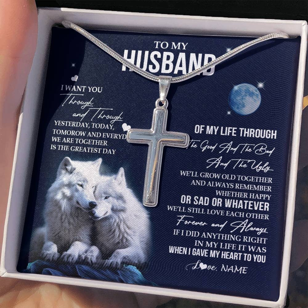 Stainless Cross Necklace Stainless Steel | 2 | Personalized To My Husband Canvas From Wife I Want You Wolf Husband Birthday Gifts Anniversary Romantic Valentines Day Christmas Custom Wall Art Print Framed Canvas | siriusteestore
