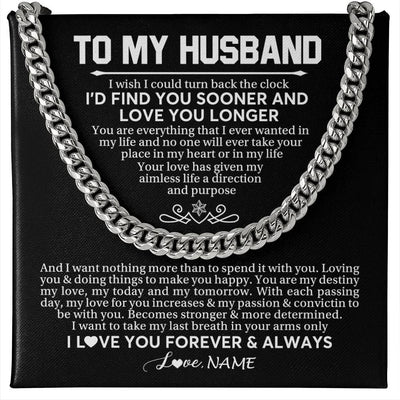 Cuban Link Chain Necklace Stainless Steel | 1 | Personalized To My Husband Cuban Necklace From Wife I'd Find You Sooner Love You Longer Husband Birthday Anniversary Christmas Customized Gift Box Message Card | siriusteestore