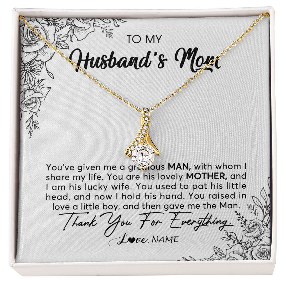 Alluring Beauty Necklace 18K Yellow Gold Finish | Personalized To My Husband's Mom Necklace From Daughter You Are His Lovely Mother In Law Mothers Day Birthday Christmas Customized Gift Box Message Card | siriusteestore