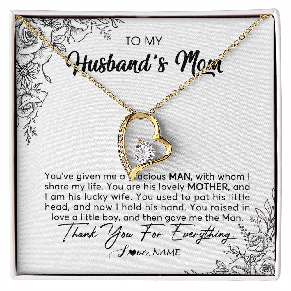Forever Love Necklace 18K Yellow Gold Finish | Personalized To My Husband's Mom Necklace From Daughter You Are His Lovely Mother In Law Mothers Day Birthday Christmas Customized Gift Box Message Card | siriusteestore