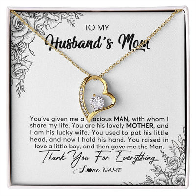 Forever Love Necklace 18K Yellow Gold Finish | Personalized To My Husband's Mom Necklace From Daughter You Are His Lovely Mother In Law Mothers Day Birthday Christmas Customized Gift Box Message Card | siriusteestore