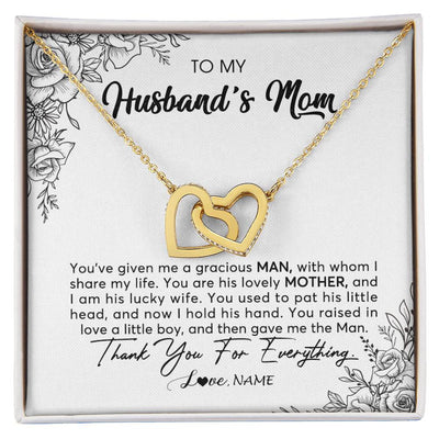 Interlocking Hearts Necklace 18K Yellow Gold Finish | Personalized To My Husband's Mom Necklace From Daughter You Are His Lovely Mother In Law Mothers Day Birthday Christmas Customized Gift Box Message Card | siriusteestore