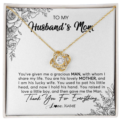 Love Knot Necklace 18K Yellow Gold Finish | Personalized To My Husband's Mom Necklace From Daughter You Are His Lovely Mother In Law Mothers Day Birthday Christmas Customized Gift Box Message Card | siriusteestore