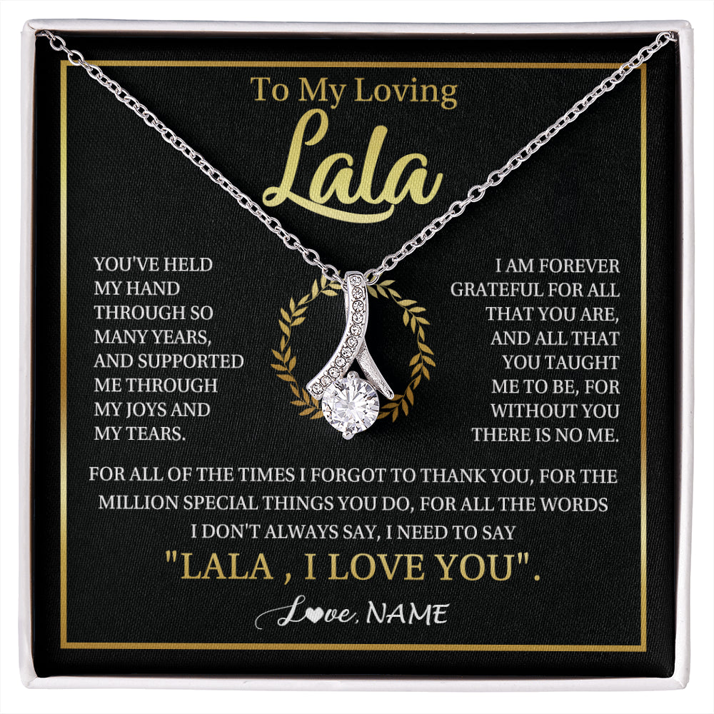 Alluring Beauty Necklace 14K White Gold Finish | 1 | Personalized To My Lala Gifts Necklace From Granddaughter Grandson Grateful Thank You Lala Birthday Mothers Day Christmas Customized Gift Box Message Card | siriusteestore