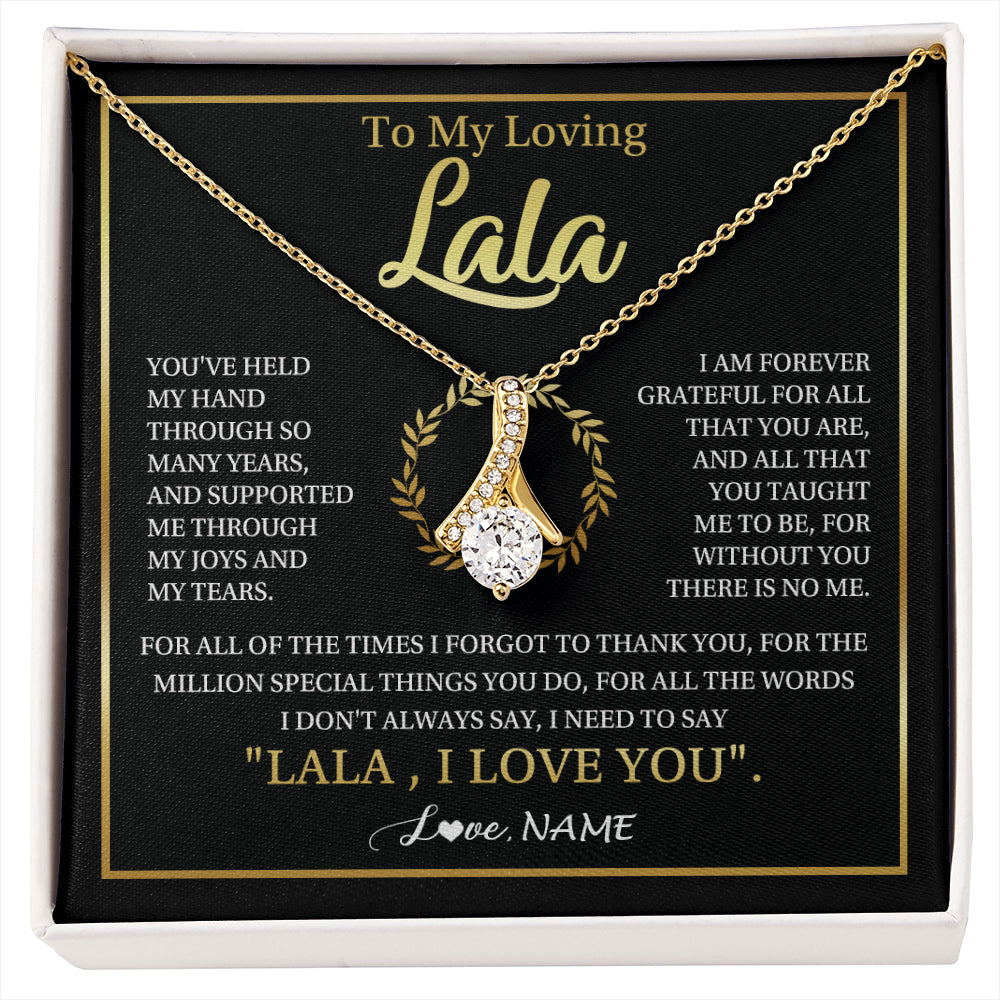 Alluring Beauty Necklace 18K Yellow Gold Finish | 1 | Personalized To My Lala Gifts Necklace From Granddaughter Grandson Grateful Thank You Lala Birthday Mothers Day Christmas Customized Gift Box Message Card | siriusteestore