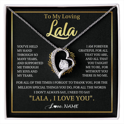 Forever Love Necklace 14K White Gold Finish | 1 | Personalized To My Lala Gifts Necklace From Granddaughter Grandson Grateful Thank You Lala Birthday Mothers Day Christmas Customized Gift Box Message Card | siriusteestore