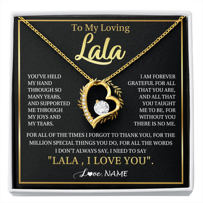 Forever Love Necklace 18K Yellow Gold Finish | 1 | Personalized To My Lala Gifts Necklace From Granddaughter Grandson Grateful Thank You Lala Birthday Mothers Day Christmas Customized Gift Box Message Card | siriusteestore