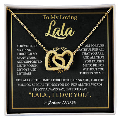 Interlocking Hearts Necklace 18K Yellow Gold Finish | 1 | Personalized To My Lala Gifts Necklace From Granddaughter Grandson Grateful Thank You Lala Birthday Mothers Day Christmas Customized Gift Box Message Card | siriusteestore