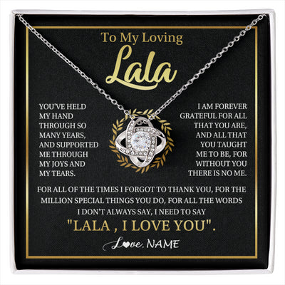 Love Knot Necklace 14K White Gold Finish | 1 | Personalized To My Lala Gifts Necklace From Granddaughter Grandson Grateful Thank You Lala Birthday Mothers Day Christmas Customized Gift Box Message Card | siriusteestore