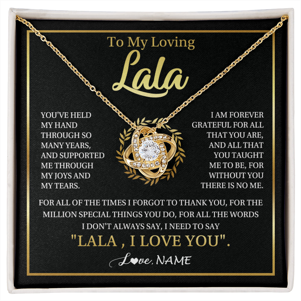 Love Knot Necklace 18K Yellow Gold Finish | 1 | Personalized To My Lala Gifts Necklace From Granddaughter Grandson Grateful Thank You Lala Birthday Mothers Day Christmas Customized Gift Box Message Card | siriusteestore