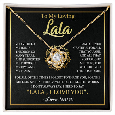 Love Knot Necklace 18K Yellow Gold Finish | 1 | Personalized To My Lala Gifts Necklace From Granddaughter Grandson Grateful Thank You Lala Birthday Mothers Day Christmas Customized Gift Box Message Card | siriusteestore