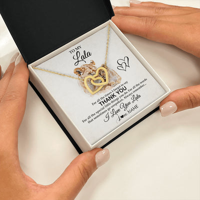Interlocking Hearts Necklace 18K Yellow Gold Finish | 2 | Personalized To My Lala Necklace From Granddaughter Thank You Lion Lala Gift For Mothers Day Birthday Gift Christmas For Lala Customized Gift Box Message Card | siriusteestore