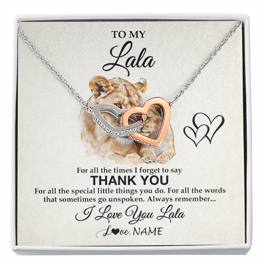 Interlocking Hearts Necklace Stainless Steel & Rose Gold Finish | 1 | Personalized To My Lala Necklace From Granddaughter Thank You Lion Lala Gift For Mothers Day Birthday Gift Christmas For Lala Customized Gift Box Message Card | siriusteestore