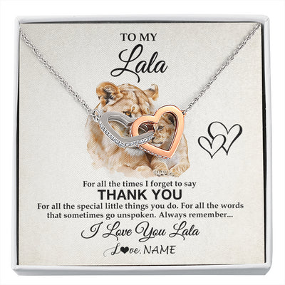Interlocking Hearts Necklace Stainless Steel & Rose Gold Finish | 1 | Personalized To My Lala Necklace From Granddaughter Thank You Lion Lala Gift For Mothers Day Birthday Gift Christmas For Lala Customized Gift Box Message Card | siriusteestore