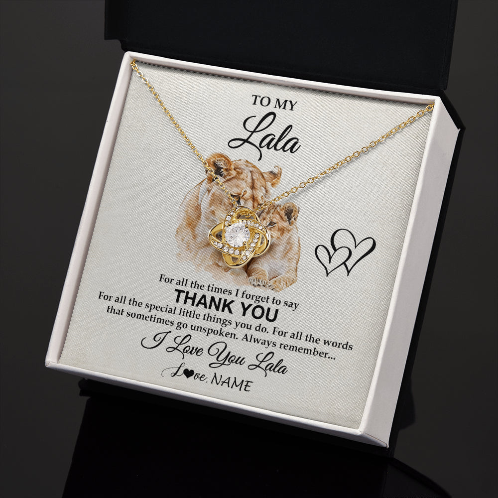 Love Knot Necklace 18K Yellow Gold Finish | 2 | Personalized To My Lala Necklace From Granddaughter Thank You Lion Lala Gift For Mothers Day Birthday Gift Christmas For Lala Customized Gift Box Message Card | siriusteestore