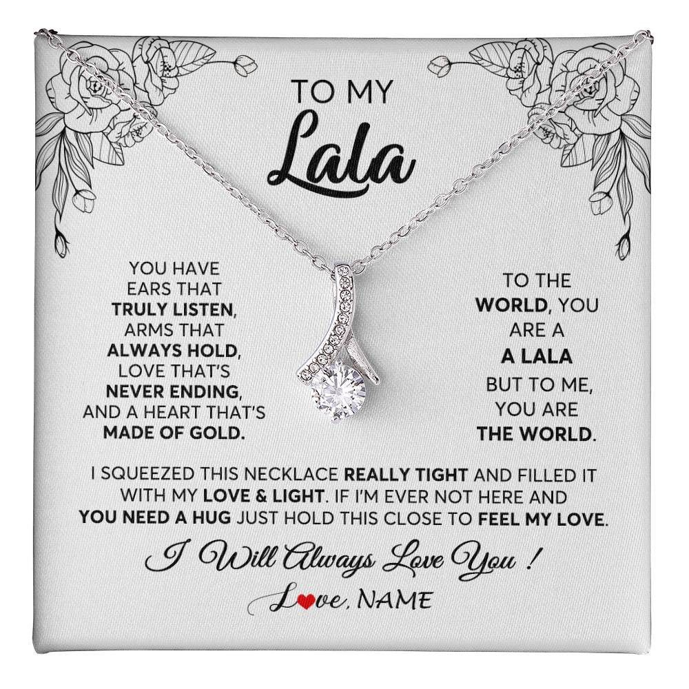 Alluring Beauty Necklace 14K White Gold Finish | 1 | Personalized To My Lala Necklace From Grandkids Granddaughter Hold This Close Feel My Love Lala Birthday Mothers Day Christmas Customized Gift Box Message Card | siriusteestore
