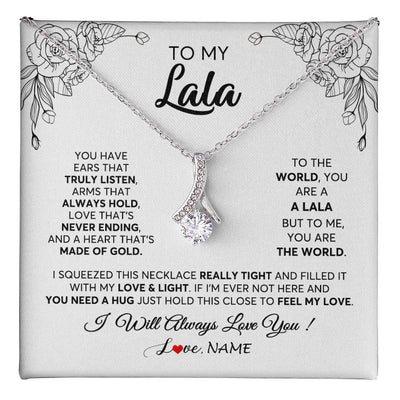 Alluring Beauty Necklace 14K White Gold Finish | 1 | Personalized To My Lala Necklace From Grandkids Granddaughter Hold This Close Feel My Love Lala Birthday Mothers Day Christmas Customized Gift Box Message Card | siriusteestore