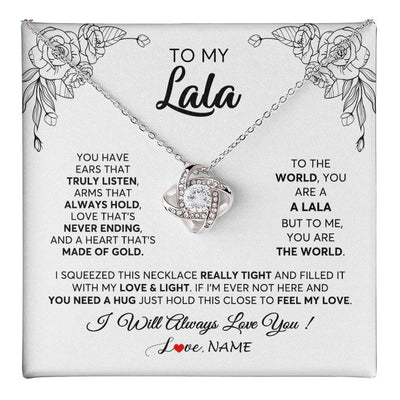 Love Knot Necklace 14K White Gold Finish | 1 | Personalized To My Lala Necklace From Grandkids Granddaughter Hold This Close Feel My Love Lala Birthday Mothers Day Christmas Customized Gift Box Message Card | siriusteestore