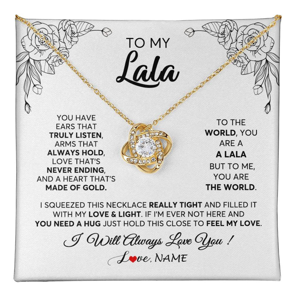 Love Knot Necklace 18K Yellow Gold Finish | 1 | Personalized To My Lala Necklace From Grandkids Granddaughter Hold This Close Feel My Love Lala Birthday Mothers Day Christmas Customized Gift Box Message Card | siriusteestore