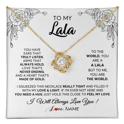 Love Knot Necklace 18K Yellow Gold Finish | 1 | Personalized To My Lala Necklace From Grandkids Granddaughter Hold This Close Feel My Love Lala Birthday Mothers Day Christmas Customized Gift Box Message Card | siriusteestore