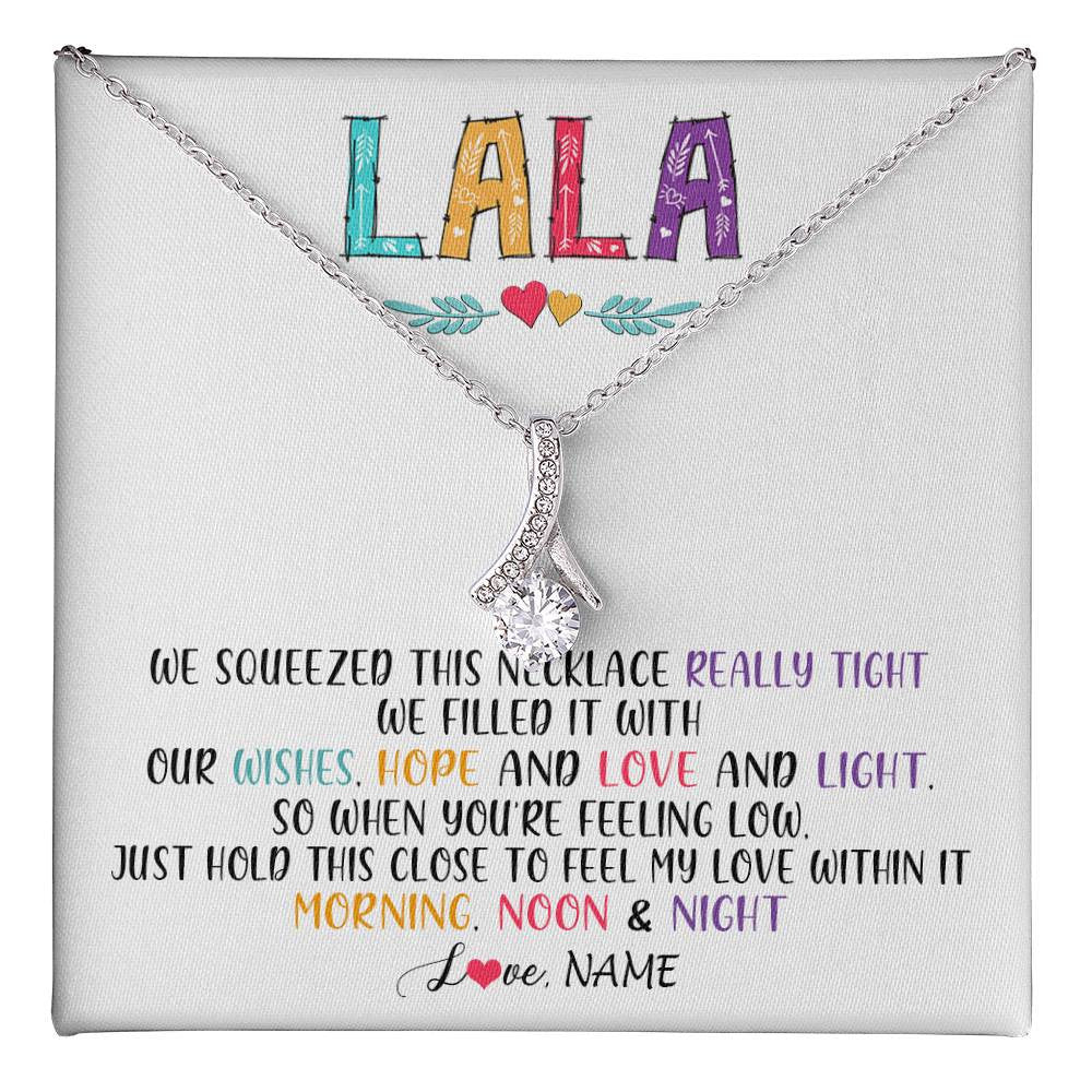 Alluring Beauty Necklace 14K White Gold Finish | 1 | Personalized To My Lala Necklace From Grandkids Granddaughter We Squeezed This Necklace Lala Birthday Mothers Day Christmas Customized Gift Box Message Card | siriusteestore
