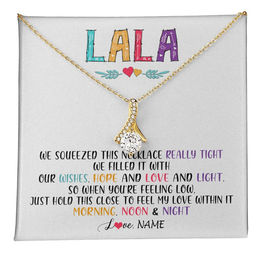 Alluring Beauty Necklace 18K Yellow Gold Finish | 1 | Personalized To My Lala Necklace From Grandkids Granddaughter We Squeezed This Necklace Lala Birthday Mothers Day Christmas Customized Gift Box Message Card | siriusteestore