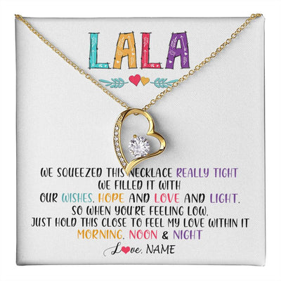 Forever Love Necklace 18K Yellow Gold Finish | 1 | Personalized To My Lala Necklace From Grandkids Granddaughter We Squeezed This Necklace Lala Birthday Mothers Day Christmas Customized Gift Box Message Card | siriusteestore