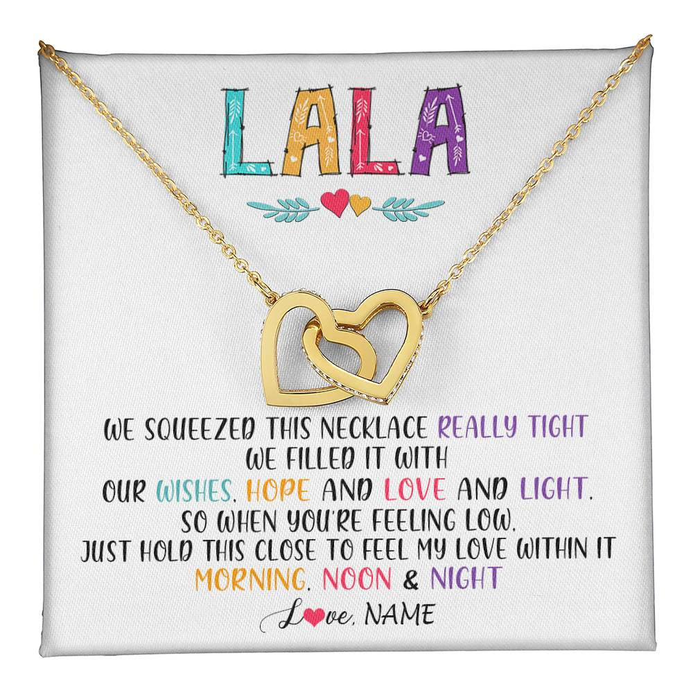 Interlocking Hearts Necklace 18K Yellow Gold Finish | 1 | Personalized To My Lala Necklace From Grandkids Granddaughter We Squeezed This Necklace Lala Birthday Mothers Day Christmas Customized Gift Box Message Card | siriusteestore