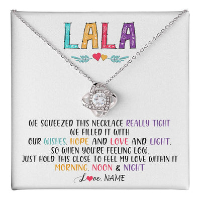 Love Knot Necklace 14K White Gold Finish | 1 | Personalized To My Lala Necklace From Grandkids Granddaughter We Squeezed This Necklace Lala Birthday Mothers Day Christmas Customized Gift Box Message Card | siriusteestore