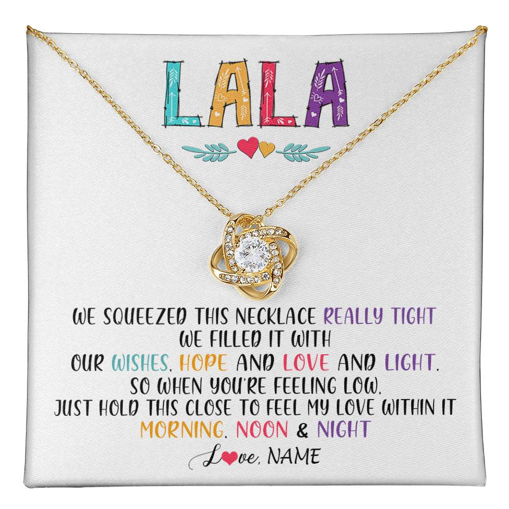 Love Knot Necklace 18K Yellow Gold Finish | 1 | Personalized To My Lala Necklace From Grandkids Granddaughter We Squeezed This Necklace Lala Birthday Mothers Day Christmas Customized Gift Box Message Card | siriusteestore