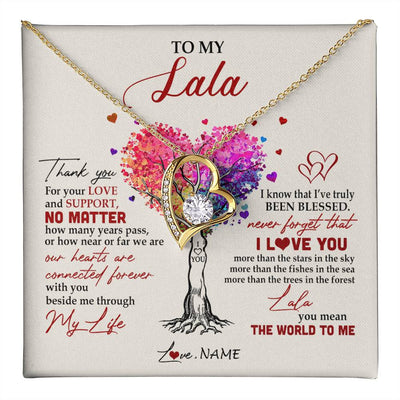 Forever Love Necklace 18K Yellow Gold Finish | 1 | Personalized To My Lala Necklace From Grandkids Never Forget That I Love You You Mean The World Lala Birthday Mothers Day Christmas Customized Gift Box Message Card | siriusteestore