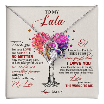 Forever Love Necklace 14K White Gold Finish | 1 | Personalized To My Lala Necklace From Grandkids Never Forget That I Love You You Mean The World Lala Birthday Mothers Day Christmas Customized Gift Box Message Card | siriusteestore