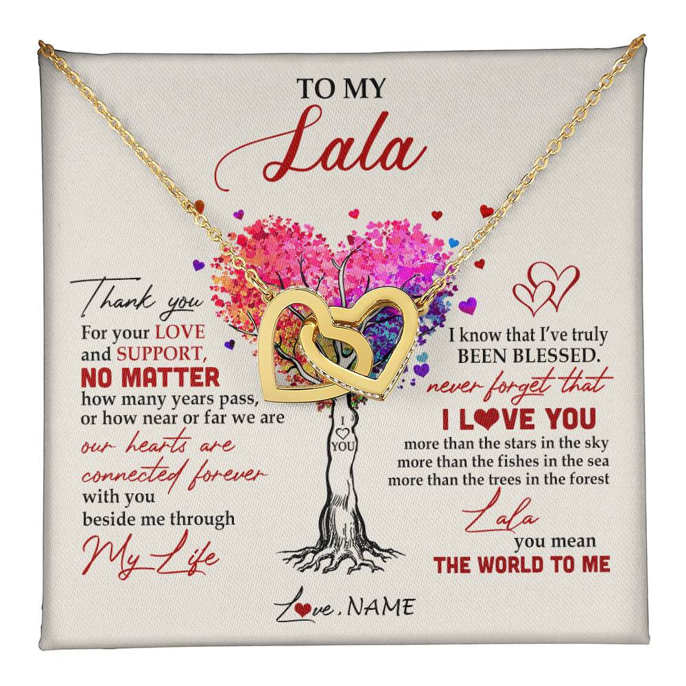 Interlocking Hearts Necklace 18K Yellow Gold Finish | 1 | Personalized To My Lala Necklace From Grandkids Never Forget That I Love You You Mean The World Lala Birthday Mothers Day Christmas Customized Gift Box Message Card | siriusteestore