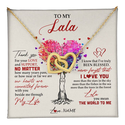 Interlocking Hearts Necklace 18K Yellow Gold Finish | 1 | Personalized To My Lala Necklace From Grandkids Never Forget That I Love You You Mean The World Lala Birthday Mothers Day Christmas Customized Gift Box Message Card | siriusteestore