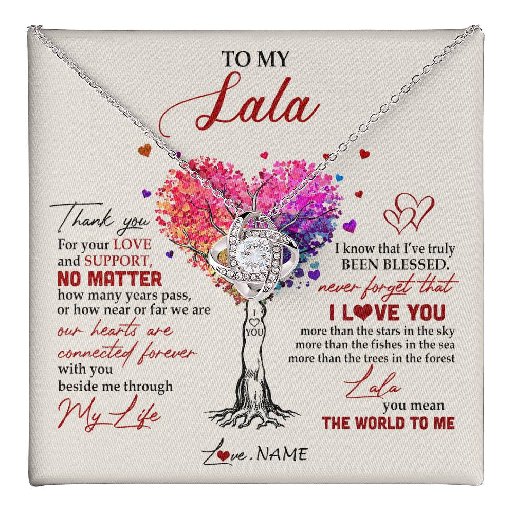 Love Knot Necklace 14K White Gold Finish | 1 | Personalized To My Lala Necklace From Grandkids Never Forget That I Love You You Mean The World Lala Birthday Mothers Day Christmas Customized Gift Box Message Card | siriusteestore
