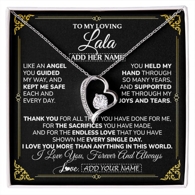 Forever Love Necklace 14K White Gold Finish | 1 | Personalized To My Lala Necklace Gifts Meaningful Gift To Lala From Granddaughter Without You There Is No Me Mothers Day Birthday Custom Gift Box Message Card | https://siriusteestore.