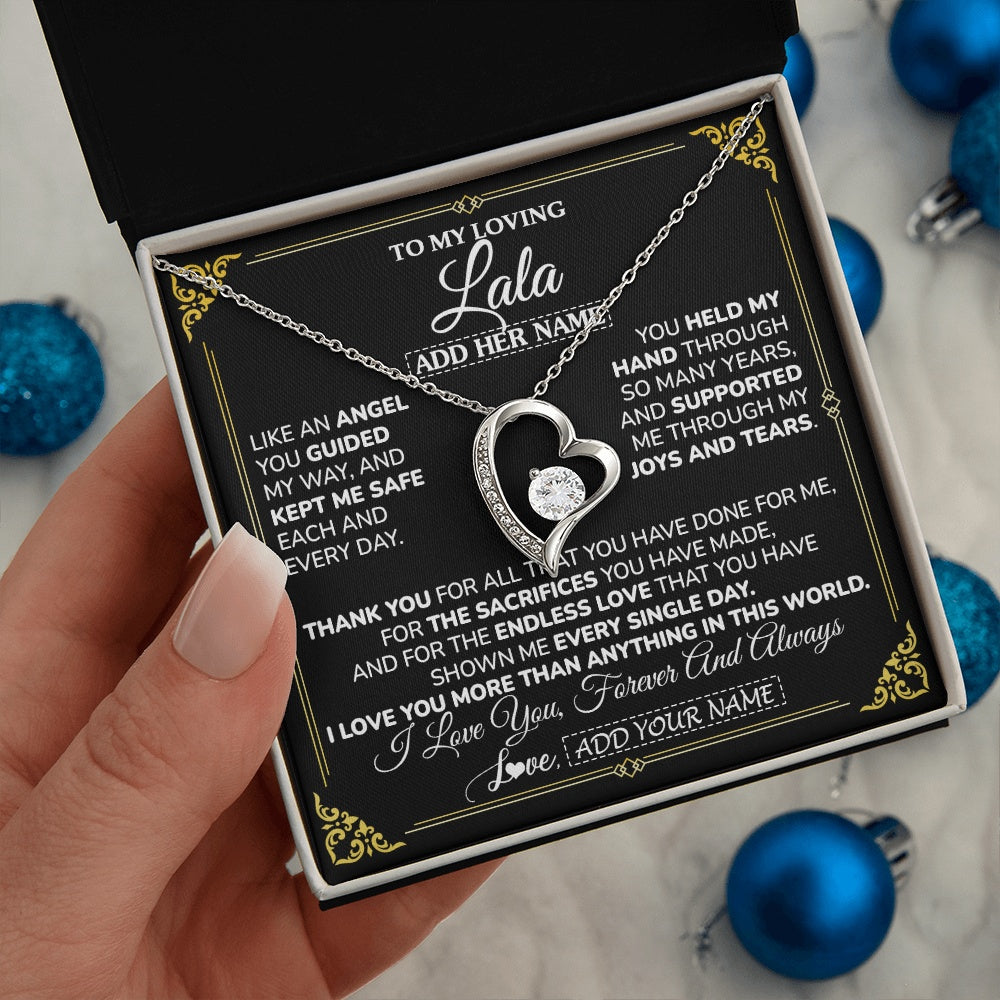 Forever Love Necklace 14K White Gold Finish | 2 | Personalized To My Lala Necklace Gifts Meaningful Gift To Lala From Granddaughter Without You There Is No Me Mothers Day Birthday Custom Gift Box Message Card | https://siriusteestore.