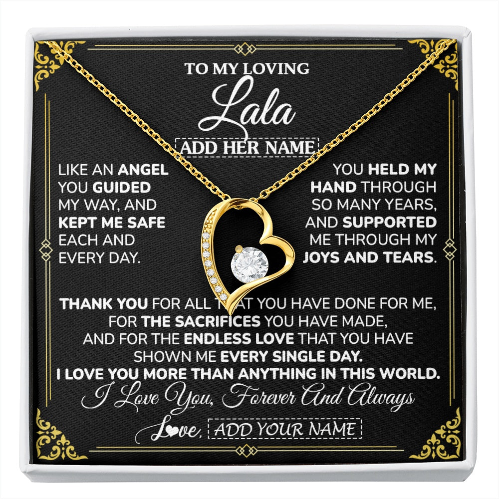 Forever Love Necklace 18K Yellow Gold Finish | 1 | Personalized To My Lala Necklace Gifts Meaningful Gift To Lala From Granddaughter Without You There Is No Me Mothers Day Birthday Custom Gift Box Message Card | https://siriusteestore.