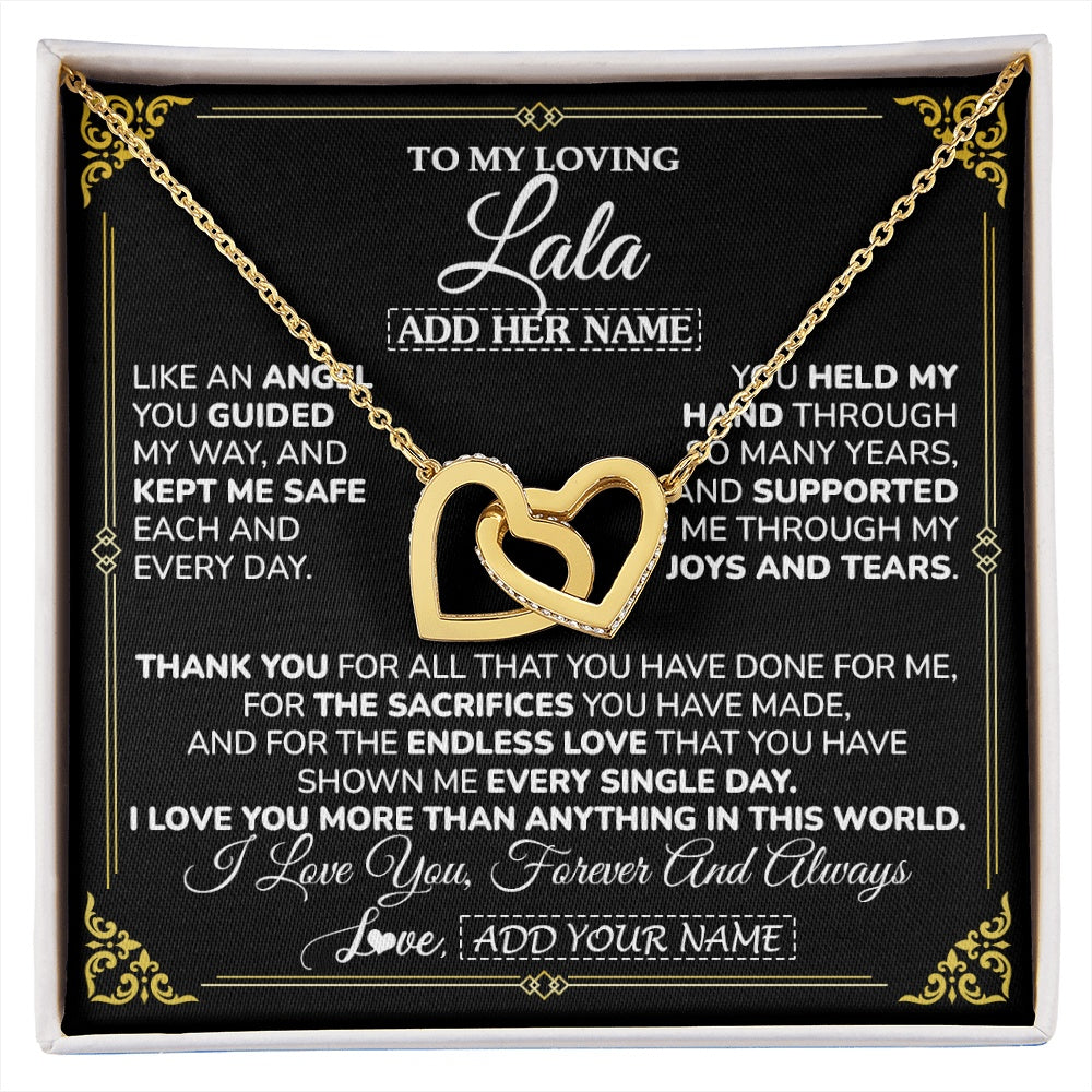 Interlocking Hearts Necklace 18K Yellow Gold Finish | 1 | Personalized To My Lala Necklace Gifts Meaningful Gift To Lala From Granddaughter Without You There Is No Me Mothers Day Birthday Custom Gift Box Message Card | https://siriusteestore.