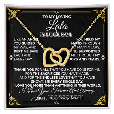 Interlocking Hearts Necklace 18K Yellow Gold Finish | 1 | Personalized To My Lala Necklace Gifts Meaningful Gift To Lala From Granddaughter Without You There Is No Me Mothers Day Birthday Custom Gift Box Message Card | https://siriusteestore.