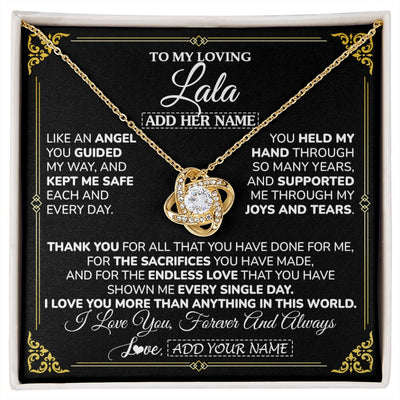 Love Knot Necklace 18K Yellow Gold Finish | 1 | Personalized To My Lala Necklace Gifts Meaningful Gift To Lala From Granddaughter Without You There Is No Me Mothers Day Birthday Custom Gift Box Message Card | https://siriusteestore.