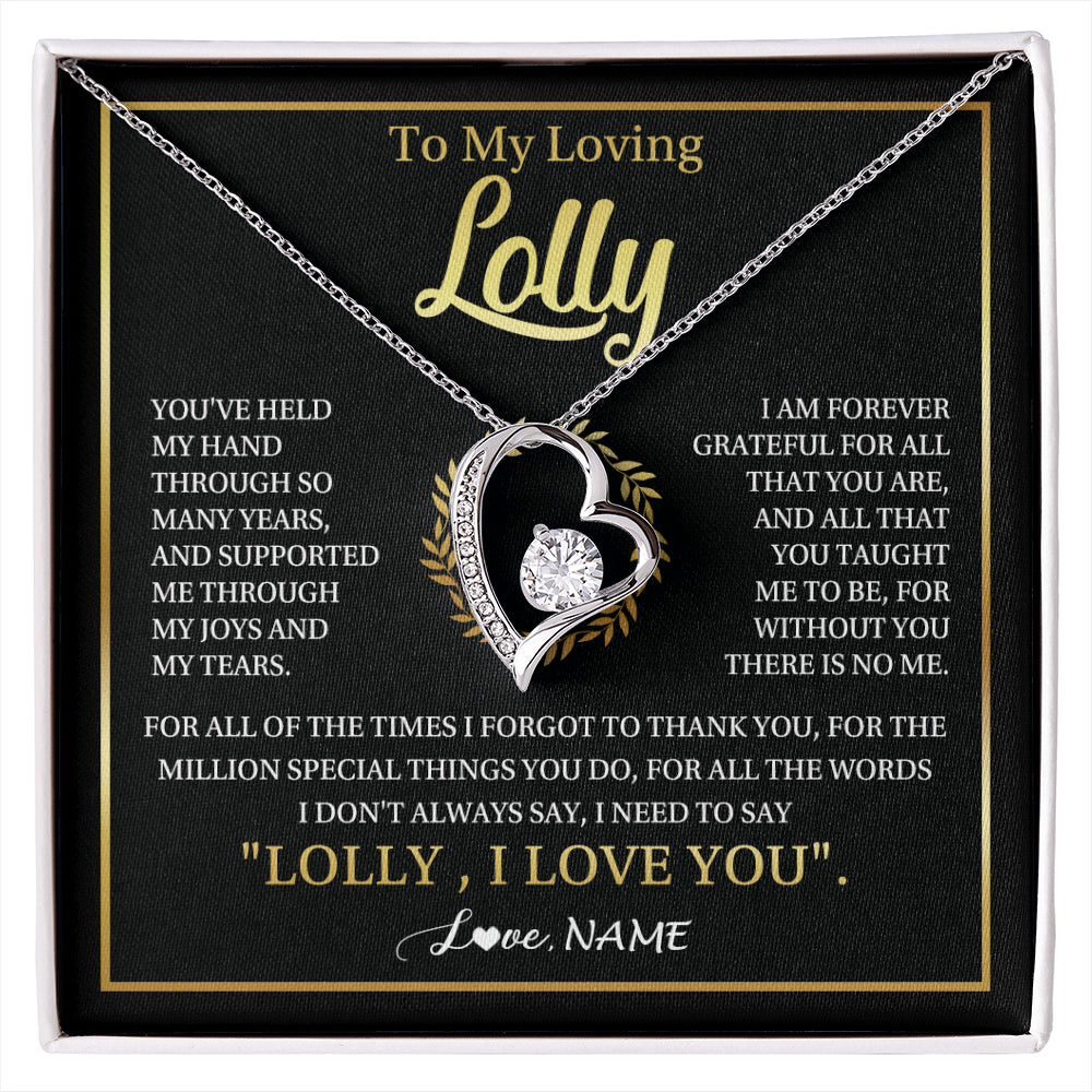 Forever Love Necklace 14K White Gold Finish | 1 | Personalized To My Lolly Gifts Necklace From Granddaughter Grandson Grateful Thank You Lolly Birthday Mothers Day Jewelry Customized Gift Box Message Card | siriusteestore