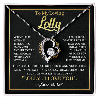 Forever Love Necklace 14K White Gold Finish | 1 | Personalized To My Lolly Gifts Necklace From Granddaughter Grandson Grateful Thank You Lolly Birthday Mothers Day Jewelry Customized Gift Box Message Card | siriusteestore