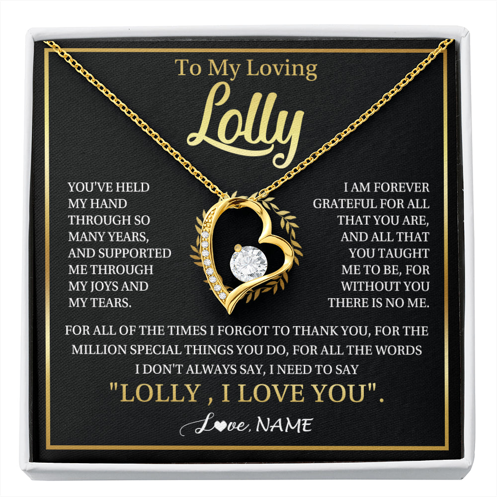 Forever Love Necklace 18K Yellow Gold Finish | 1 | Personalized To My Lolly Gifts Necklace From Granddaughter Grandson Grateful Thank You Lolly Birthday Mothers Day Jewelry Customized Gift Box Message Card | siriusteestore