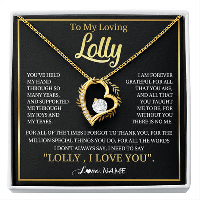 Forever Love Necklace 18K Yellow Gold Finish | 1 | Personalized To My Lolly Gifts Necklace From Granddaughter Grandson Grateful Thank You Lolly Birthday Mothers Day Jewelry Customized Gift Box Message Card | siriusteestore